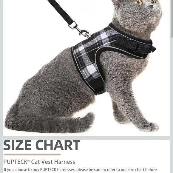 Plaid Black and White Cat Harness - Picture 8 of 9